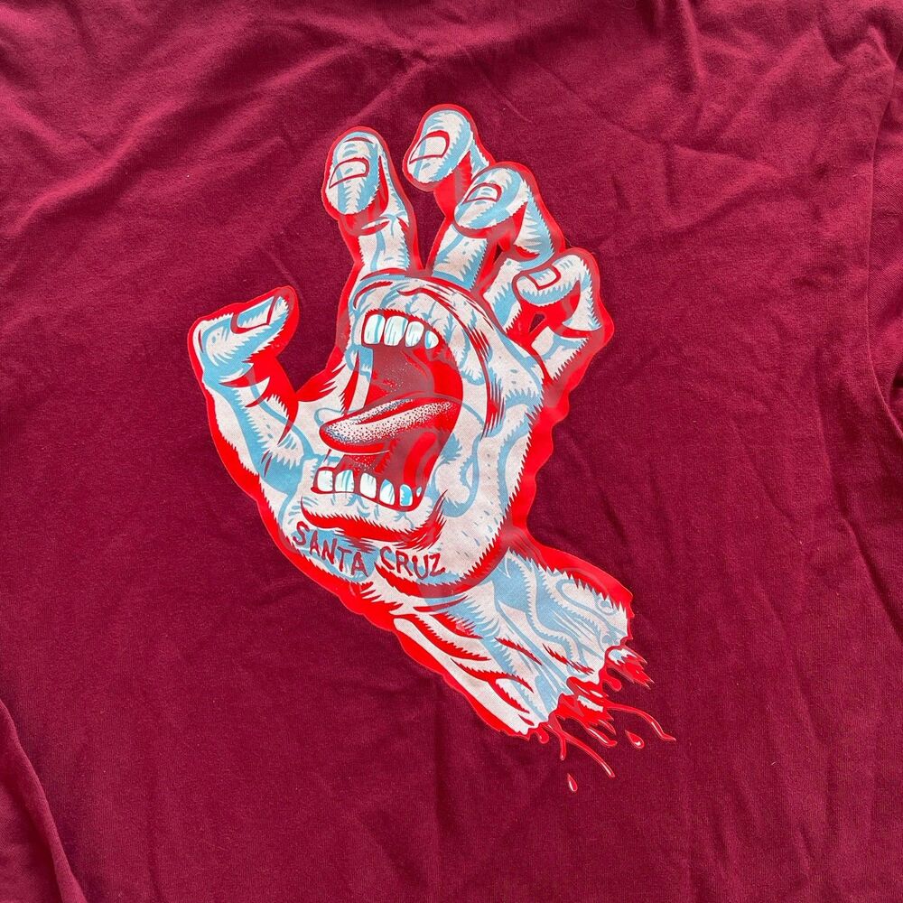 Santa Cruz Screaming Hand Pocket Long Sleeve T-Shirt Burgundy Size S